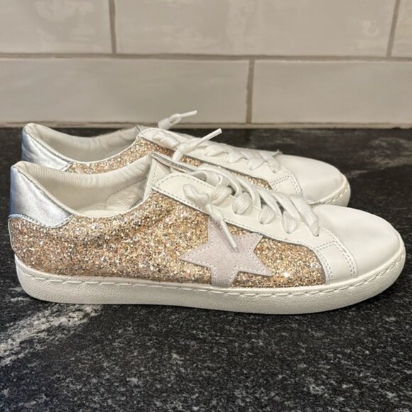 Vintage Havana Shoes - Vintage Havana White and Gold Glitter Sneakers